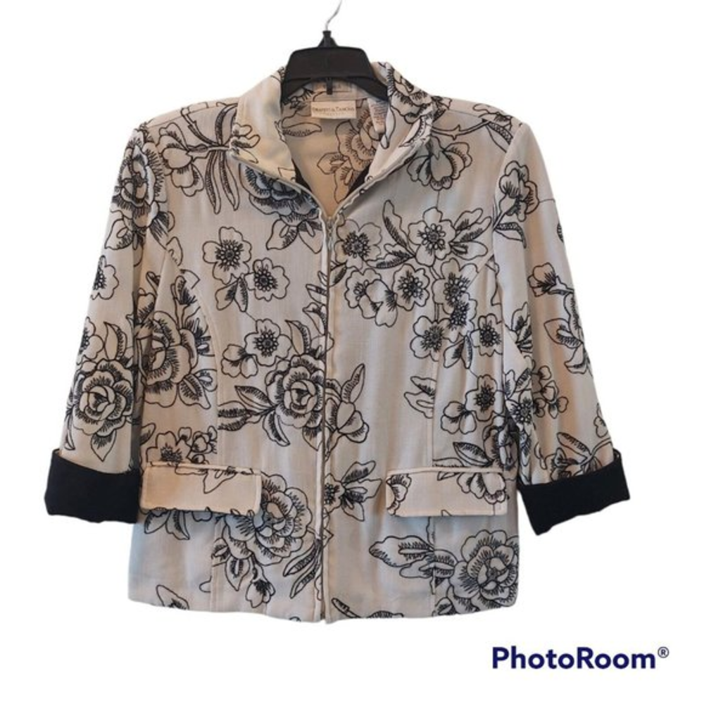 Draper & Damon's Petite Womens‎ White Black Floral Jacket Size PM